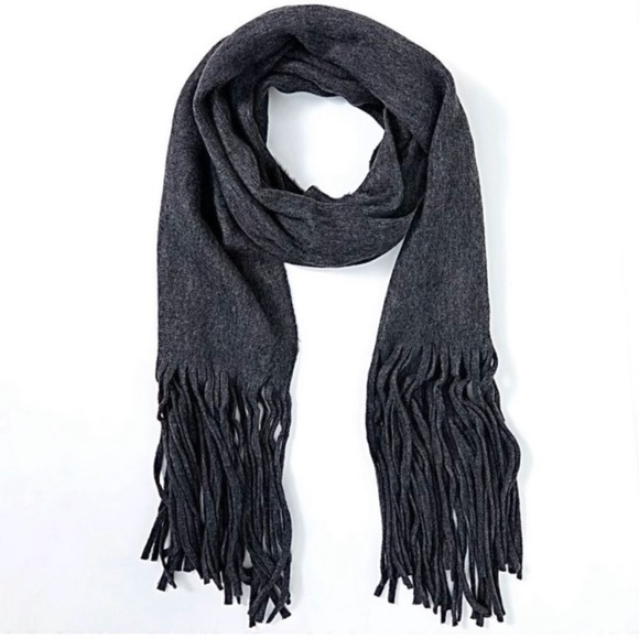 Lucky Brand Solid Brushed Scarf with Long Tassels in Dark Grey - Picture 3 of 8